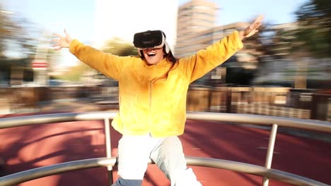 woman in vr headset on playground