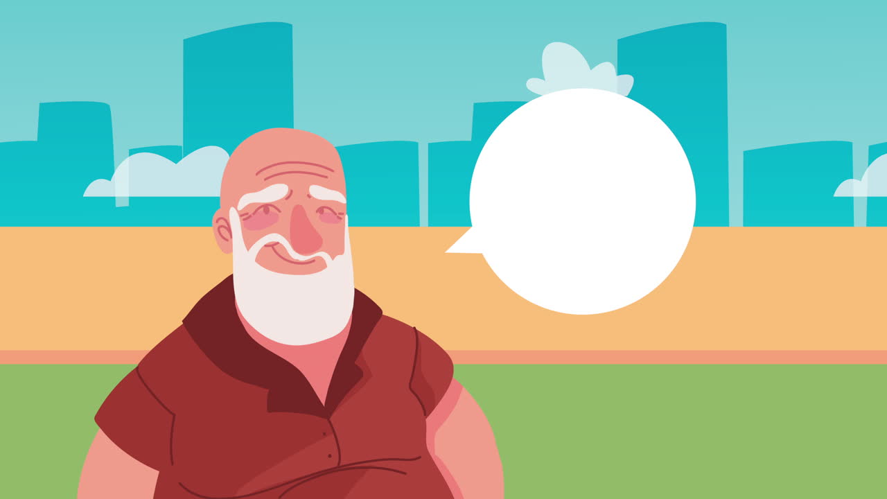 hombre mayor sonriente con burbuja de habla