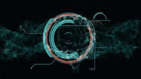 animation of scientific data processing, scope scanning and dna strand over dark background