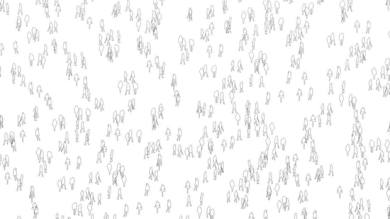 천천히 카메라 패닝 또는 백색 고립 된 배경과 함께 둥근 경로에서 윤 사람들의 군중에서 걸어