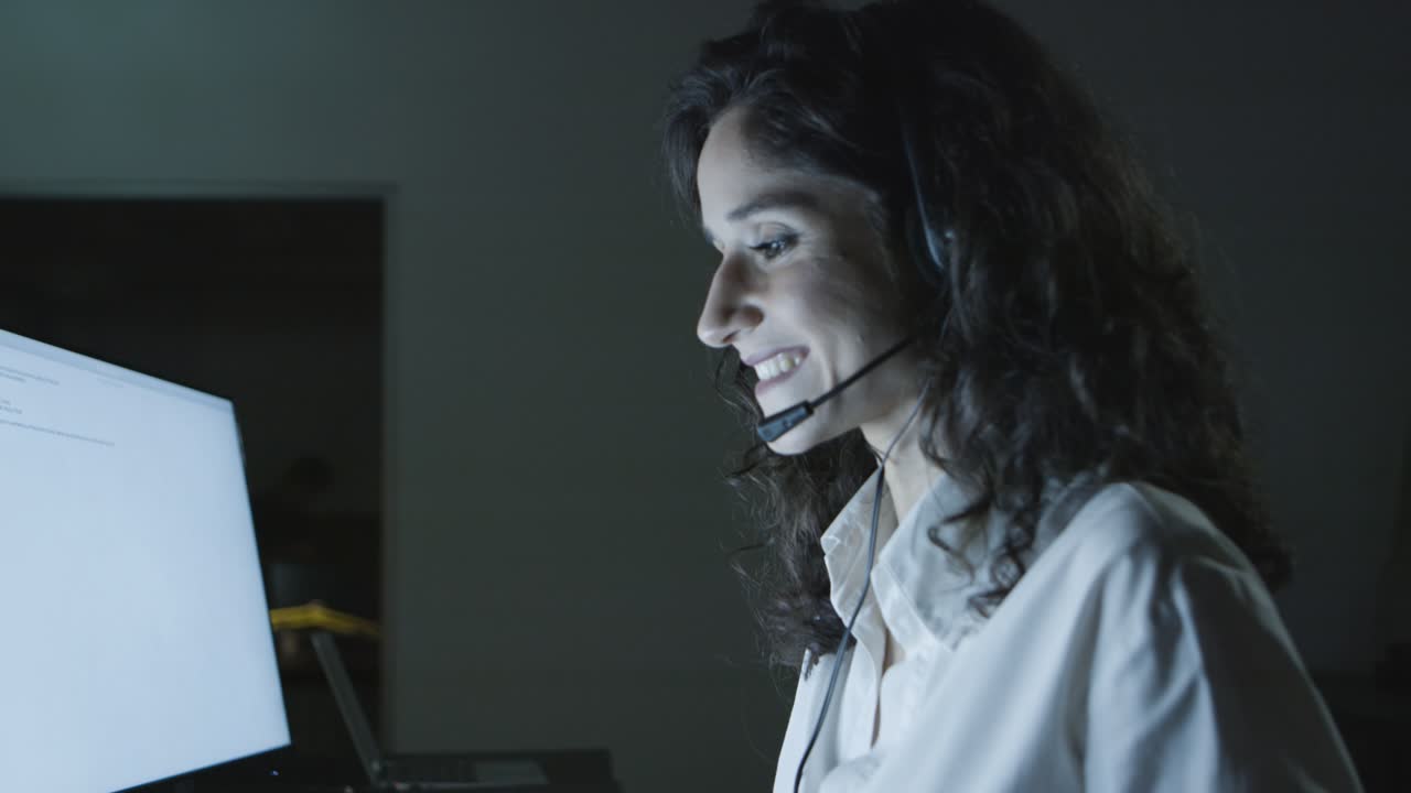 Customer support service worker at night