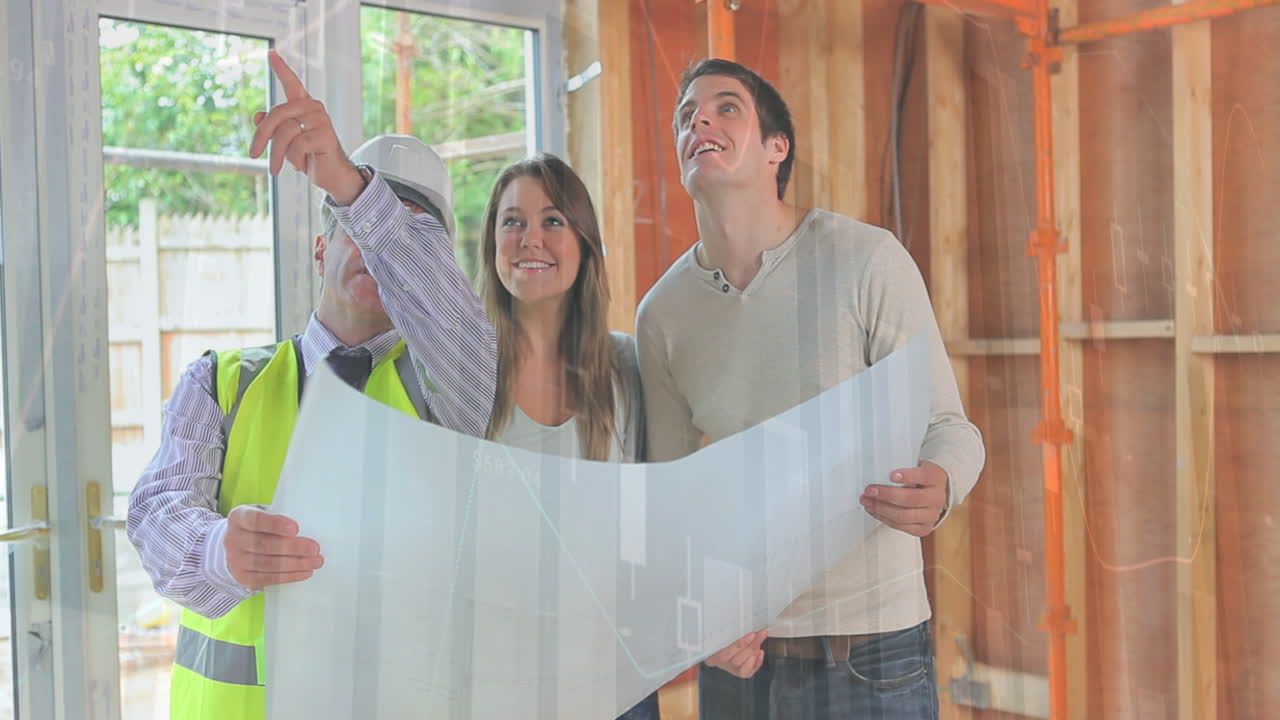 animación del procesamiento de estadísticas sobre ingenieros masculinos y planes de explotación de parejas en el sitio de construcción