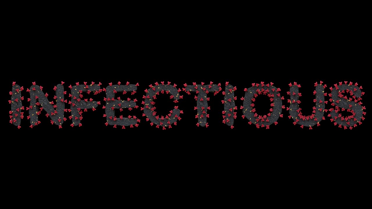 letras de virus que forman la palabra infeccioso con canal alfa en un bucle infinito