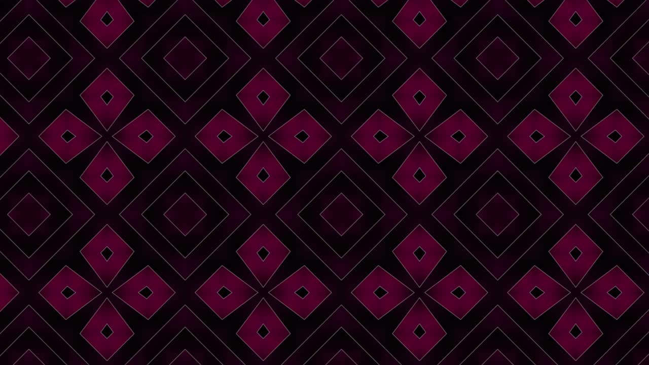 gráficos de movimiento de animación de patrón de mosaico transparente púrpura y negro desplazándose a la derecha flores de color rosa oscuro sobre fondo negro