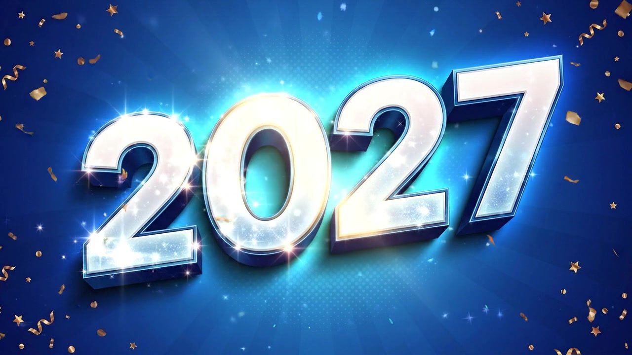 Animated 2027 New Year Celebration Background with Falling Confetti