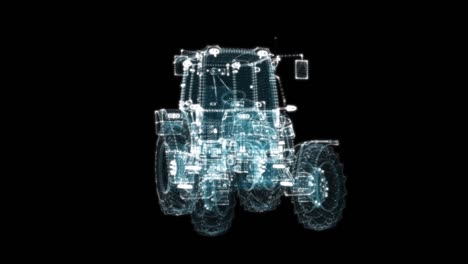 tractor agrícola formado por puntos y líneas luminosas
