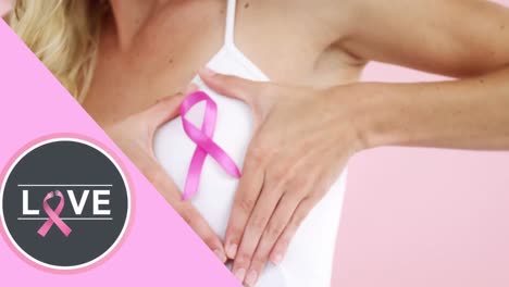 Animation-of-breast-cancer-awareness-text-over-caucasian-woman