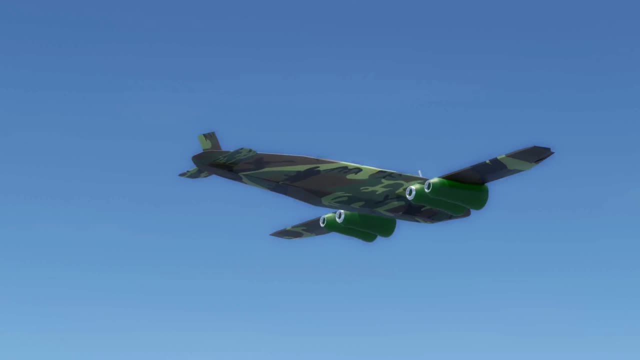 3D modeling animation of a plane with army camouflage paint having engine problems and falling into free fall