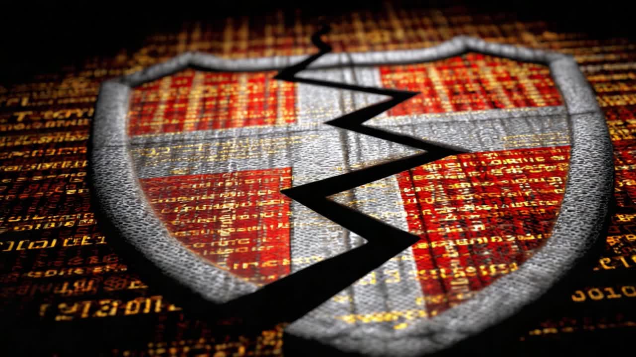 A Cracked Shield Symbolizing Security Breach and Digital Threats Against Online Systems Representing Cybersecurity Challenges and Data Integrity Issues