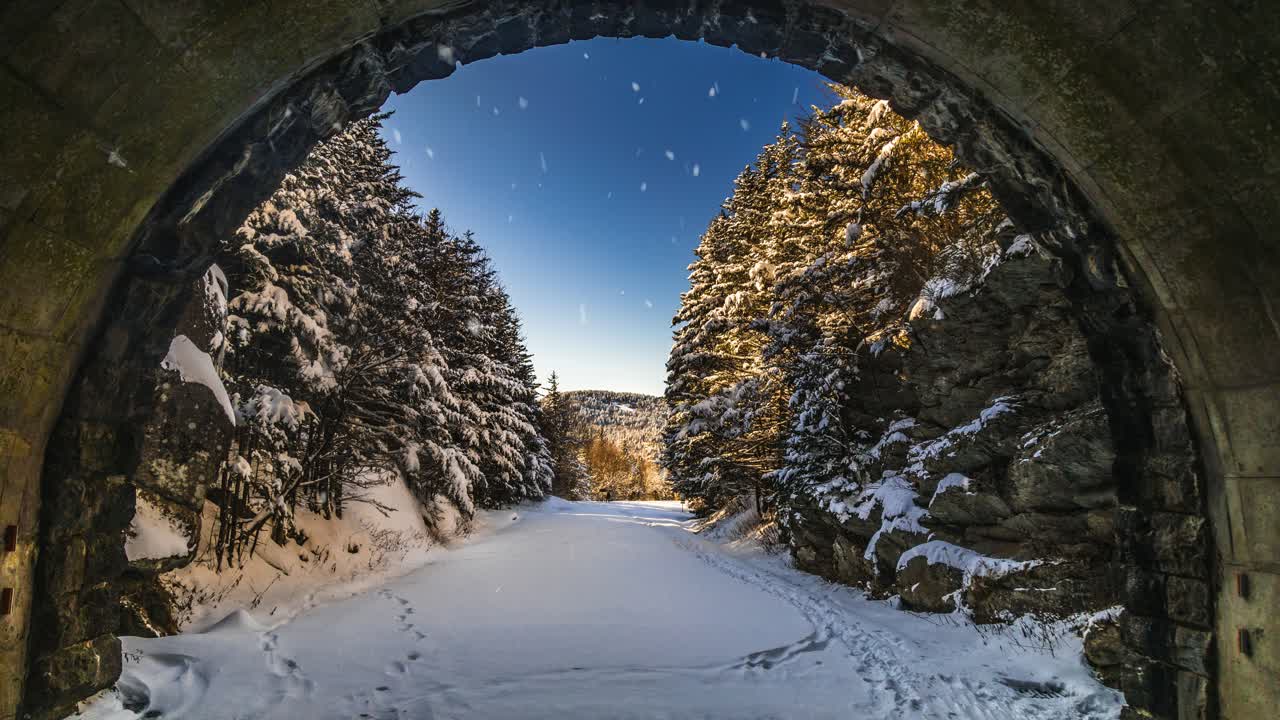 Premium stock video - Snowfall in winter scene of the blue ridge ...