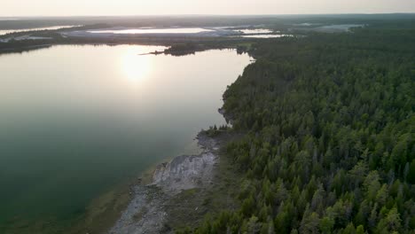 Aerial-view-of-Bush-Bay-wilderness-area,-Lake-Huron,-Michigan