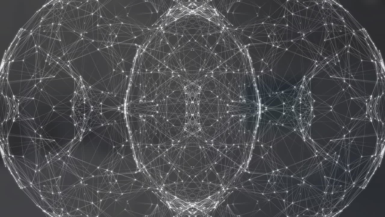 animación de una red de conexiones que forman formas circulares y geométricas contra un fondo gris