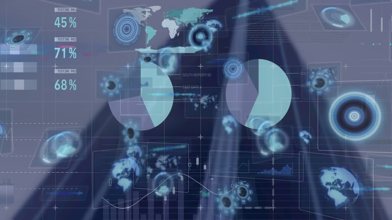 Animation of text with globe and network of connections