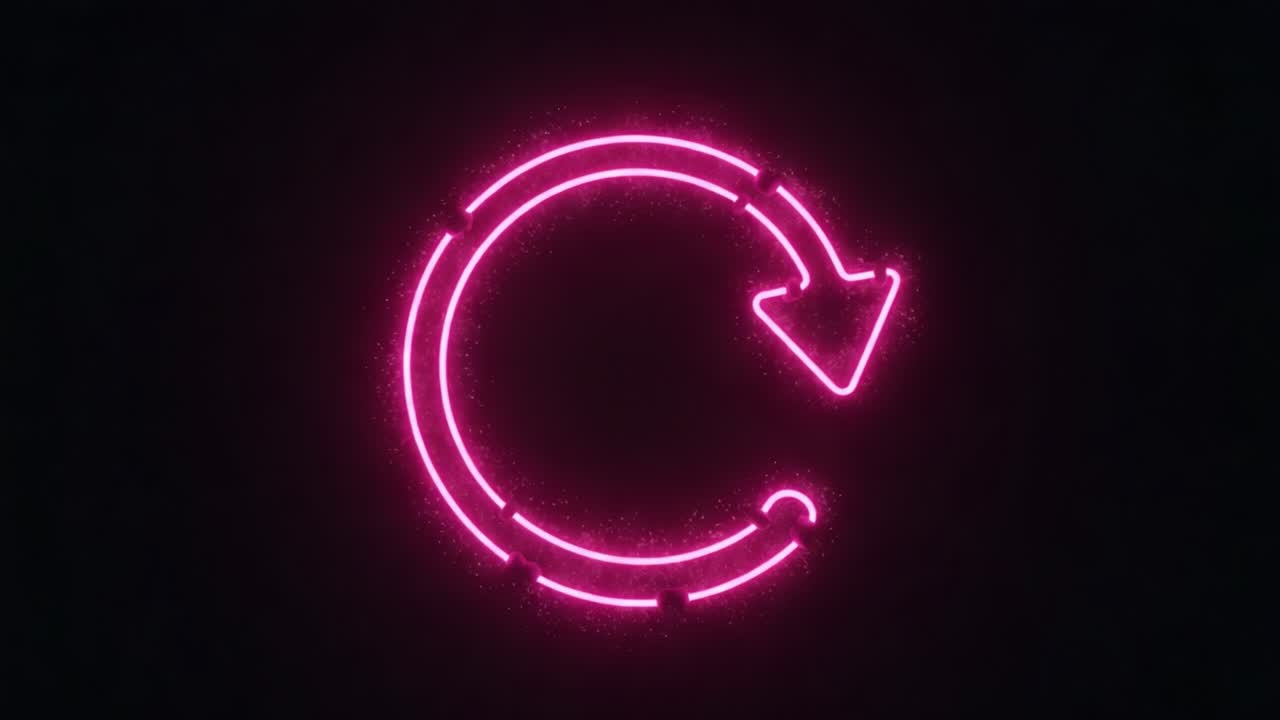 Mesmerizing Pink Neon Circular Motion Graphics Representing a Refresh or Reload Icon Against a Dark Background, Captivating Attention with Vibrant Glow and Design
