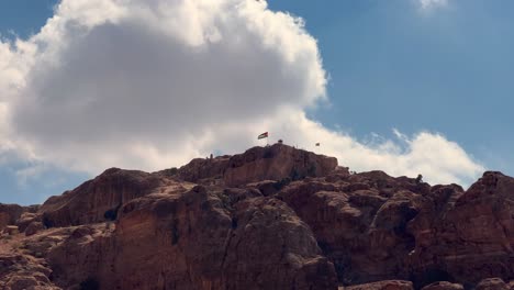 petra valley in wadi musa, jordan with the treasury in the middle of a rocky and mountainous landscape, an unesco heritage site, ancient nabatean kingdom 4k establish shot