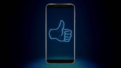 animation of blue neon style like icon flickering on smartphone screen on black background