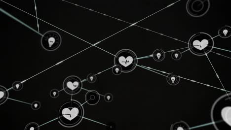 Animation-of-network-of-connections-with-icons-over-black-background