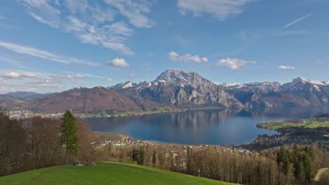 Overlooking-Gmunden-Austria-and-Traunsee-slow-cinematic-flight