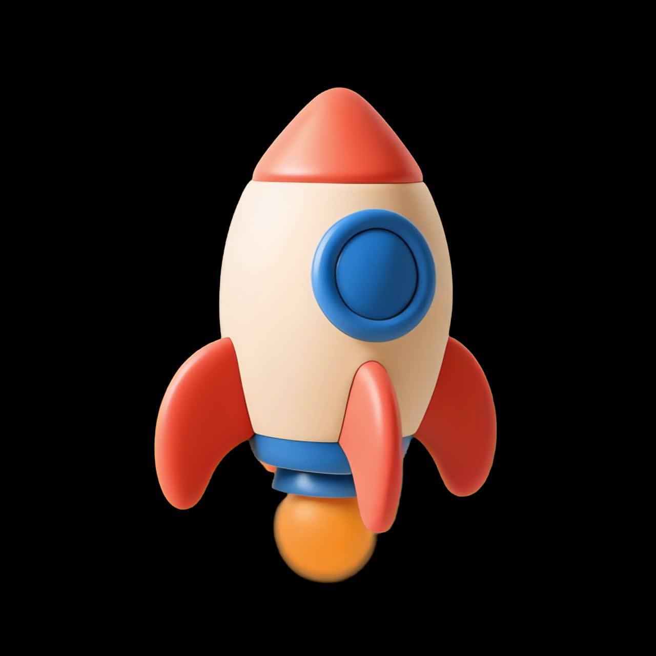 Colorful toy rocket ship animation isolated asset, transparent 4K video, alpha channel, ProRes 4444