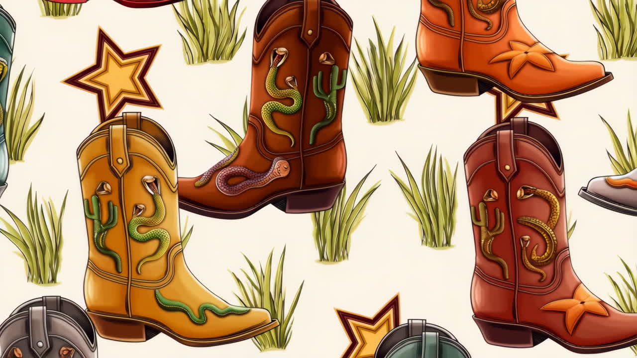 Cowboy boots with snake and cactus design