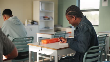 students in a classroom taking a test