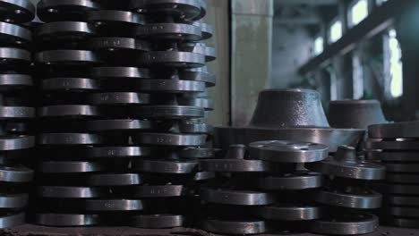 stacked metal parts in a factory