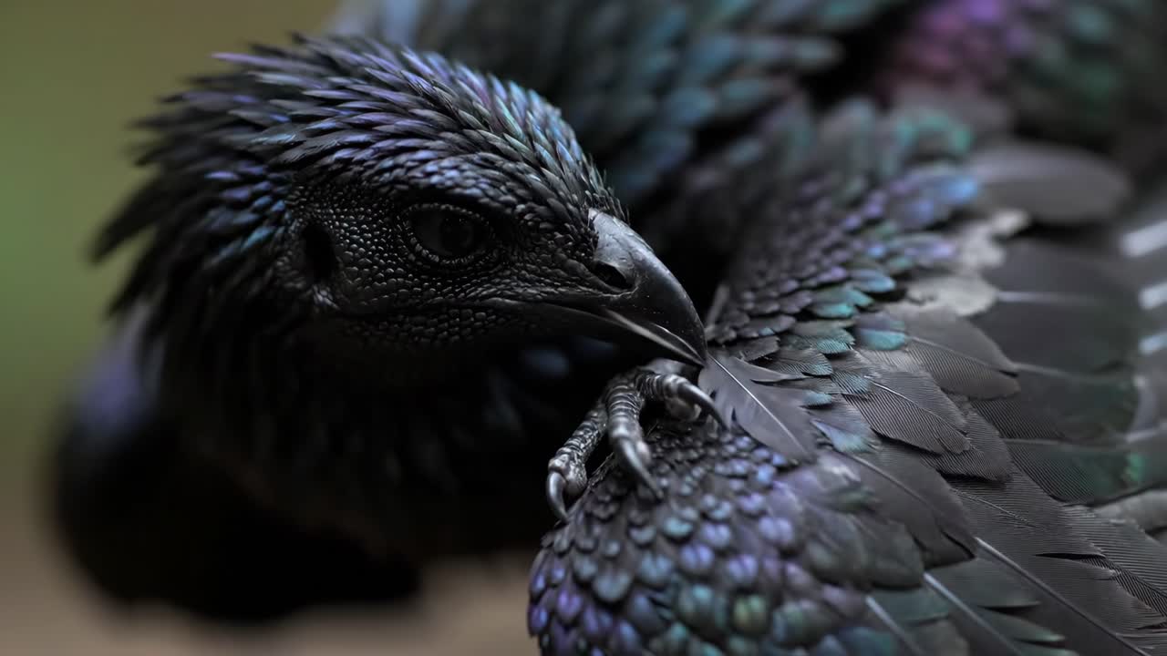 Close-up portrait of a bird with dark feathers