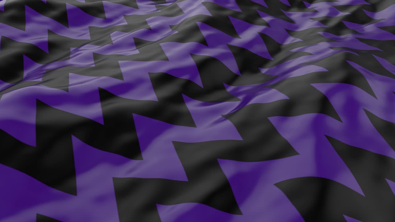 superficie lisa abstracta con ondas. tela con olas. patrón púrpura de líneas en zigzag en un lienzo negro. textil de lujo de moda. para publicidad, cartel, marca, web. bucle de animación 3d. 4k uhd