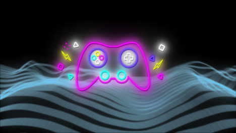 animación del pad de videojuego sobre el fondo de patrón de neón