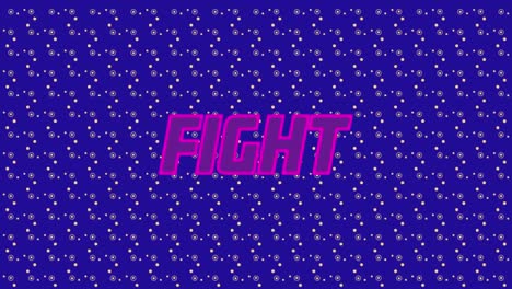 Animation-of-fight-text-over-moving-shapes-on-blue-background