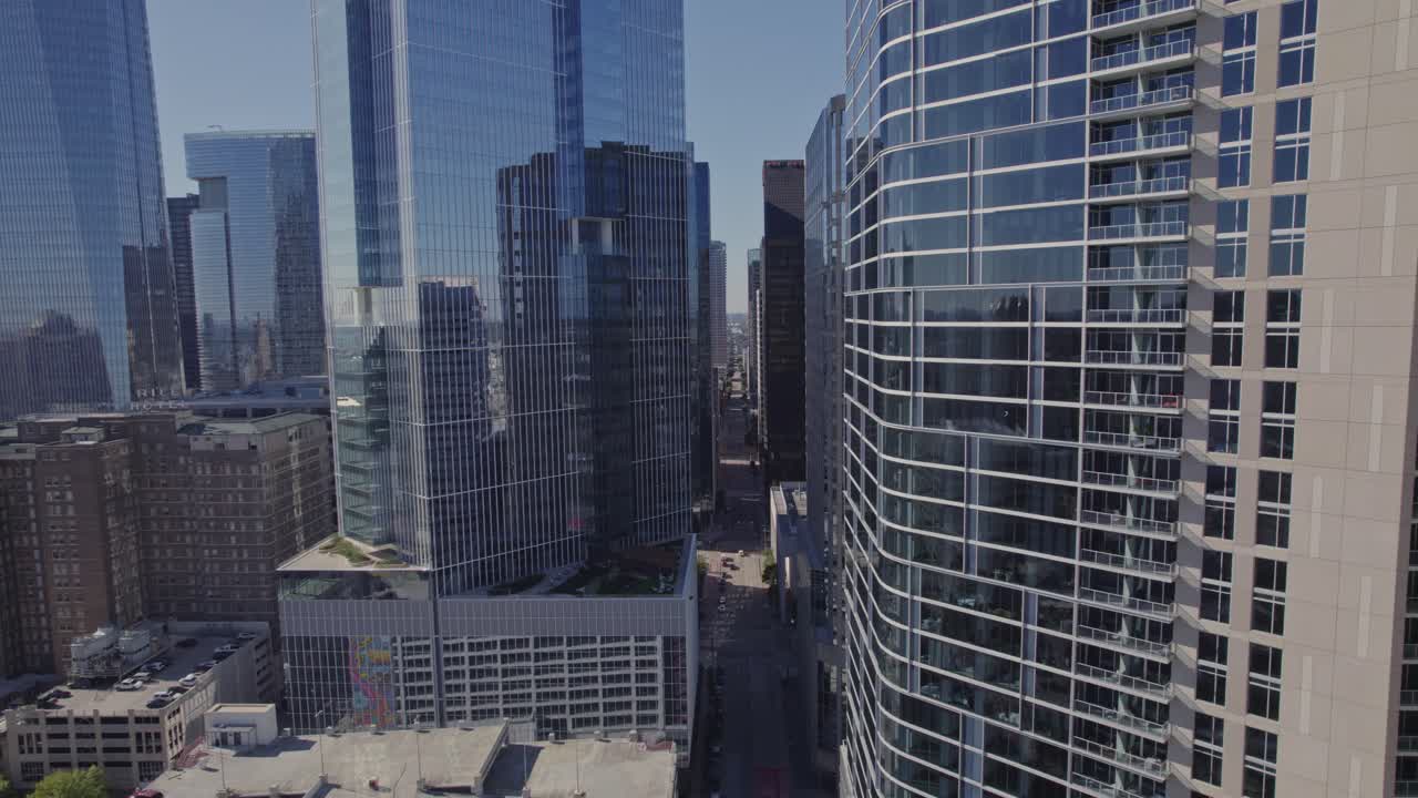 Aerial - View of Downtown Houston over Milam Street