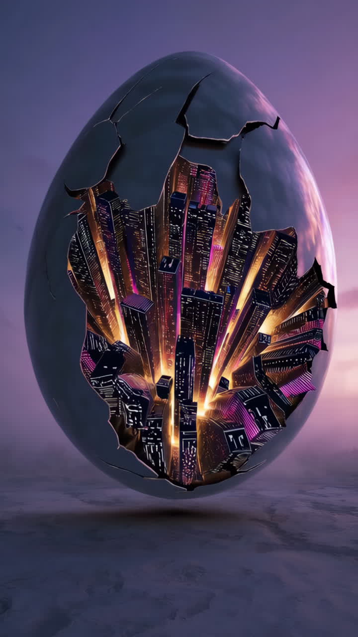 Futuristic City Inside a Cracked Egg