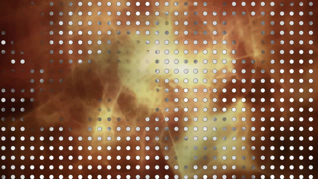 Abstract dots pattern animation over swirling red and yellow background