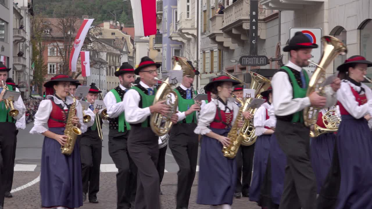 Brass band Hafling - Avelengo at the annual grape festival, Meran - Merano, South Tyrol, Italy (part 2 of 2)