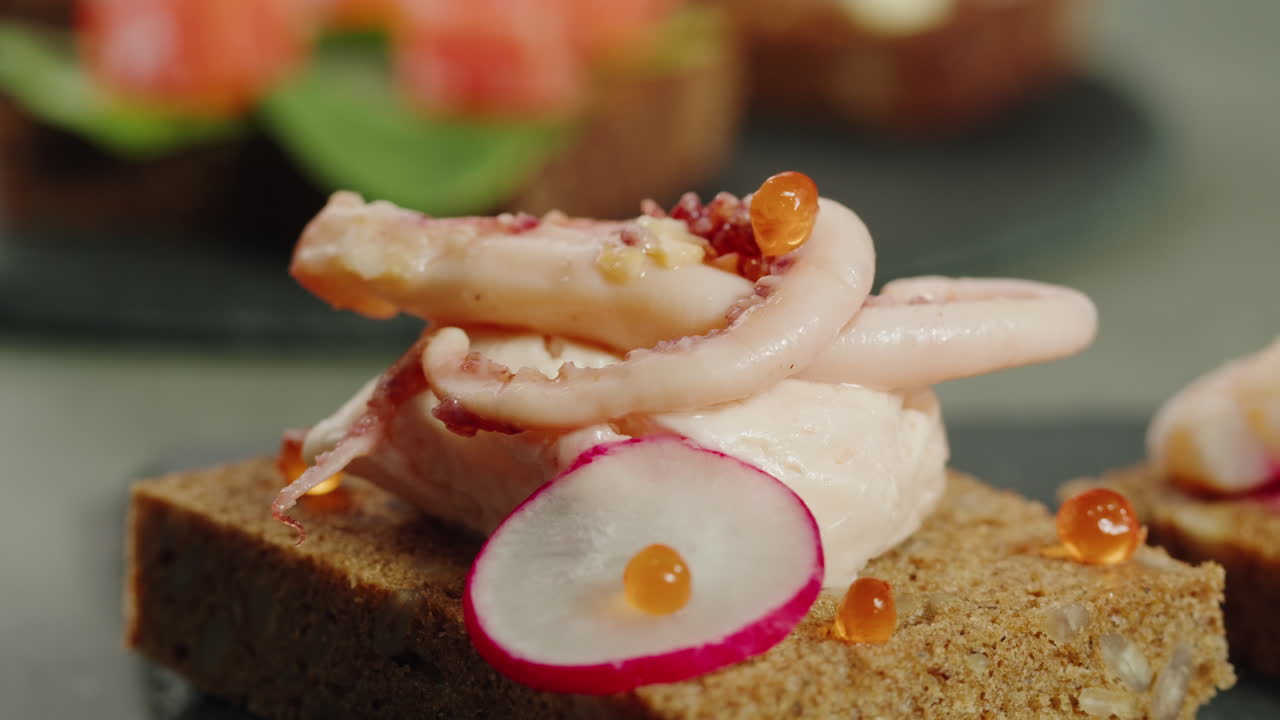 Appetizer Platter with Smoked Squid, Caviar, and Radishes