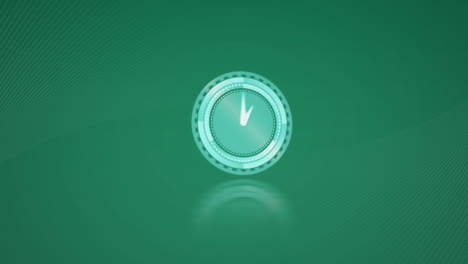 animation of clock moving over shapes on green background