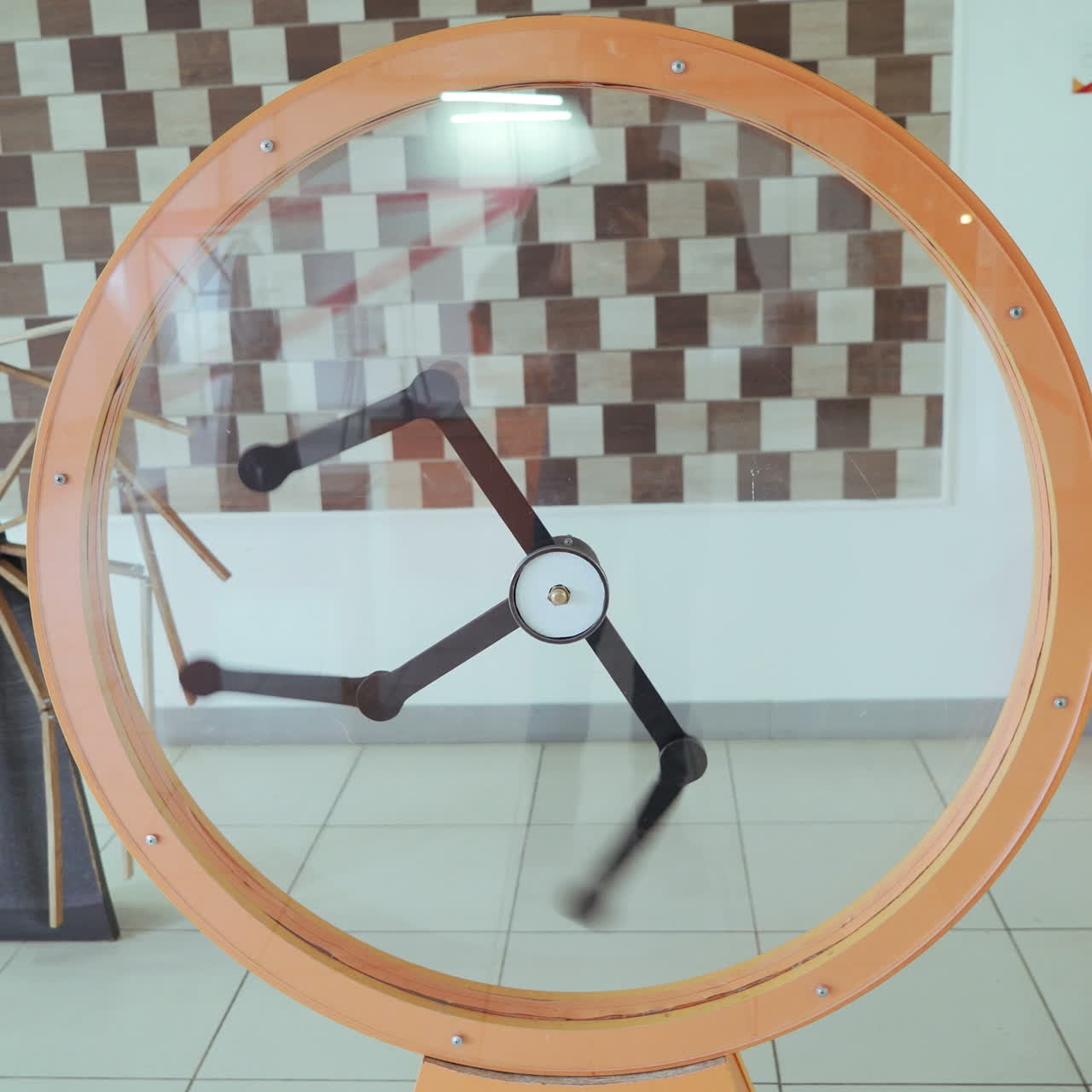 Perpetual motion machine. Museum exhibit. Concept of physics Square video