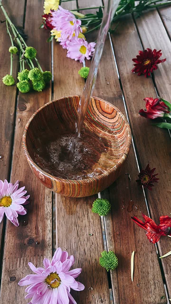 Watering Flowers on a Wooden Table