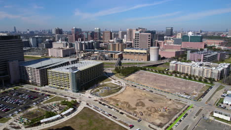 Medical-Center-Area-District-in-Houston-TX-USA,-Drone-Shot-of-Buildings-and-Hospitals