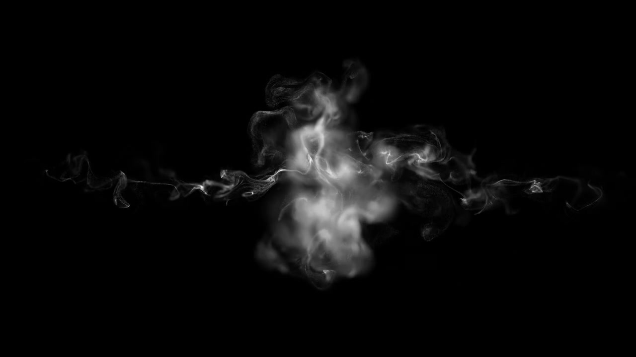 Due nuvole di fumo bianco che si scontrano e si dissolvono su sfondo nero
