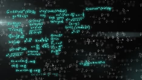 animation of mathematical formulae and scientific data processing over black background