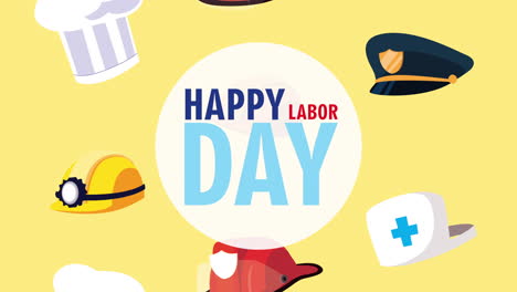 happy labor day celebration with lettering and workers hats