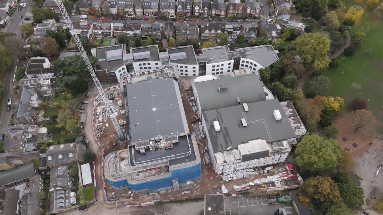 Aerial View of Construction Site in Residential Area
