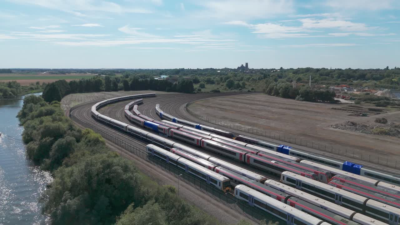 Aerial view of trains by Pit River and Great Ouse near Tillicoultry quarries