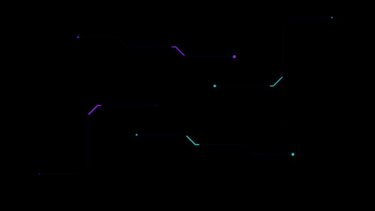 Linee di circuito digitali astratte in movimento su sfondo scuro