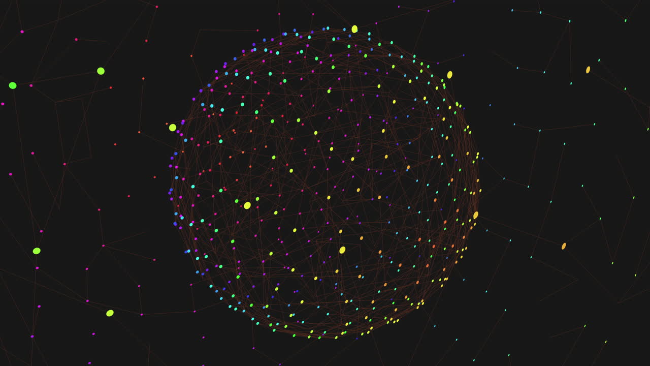 A graphic showcasing a spherical network composed of interconnected dots and lines arranged in a circular pattern, illustrating a structured and interconnected system visually