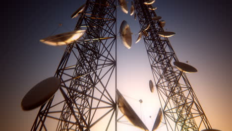 Endless-animation-of-the-uprising-side-view-of-high-communication-tower,-increasing-range-of-wireless-communication.-Cloudless-environment.-Smooth-vignetting-at-the-screen-border.-Loopable.-HD