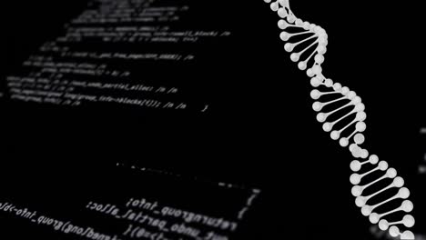 Animation-of-dna-strain-and-data-processing-on-black-background