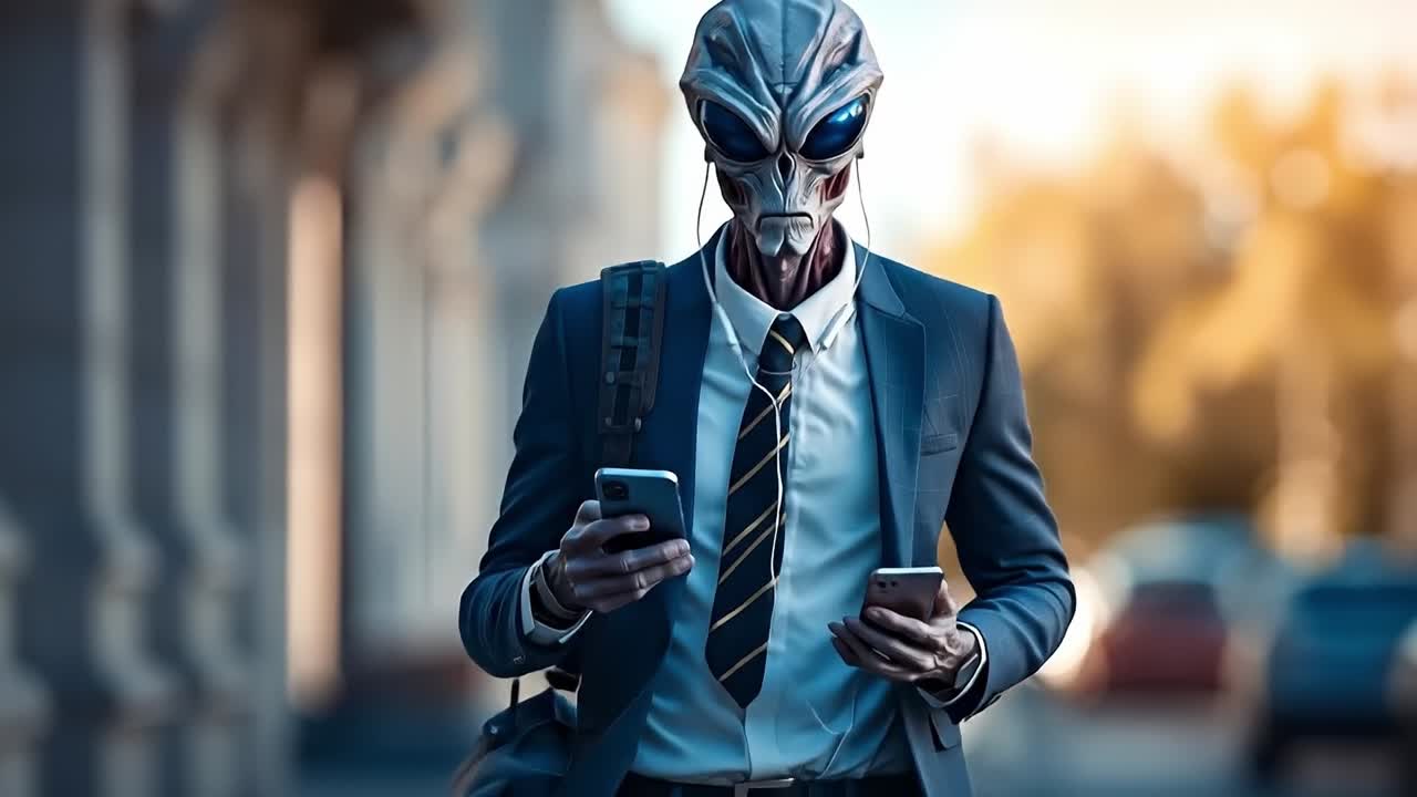 A man in a suit and tie looking at his cell phone