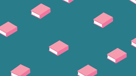 animation of repeated pink books moving over mid blue background